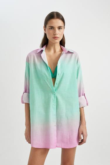 Fall in Love Patterned Poplin Beach Shirt