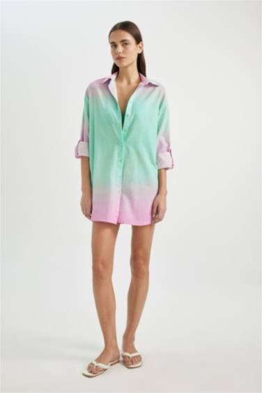 Fall in Love Patterned Poplin Beach Shirt