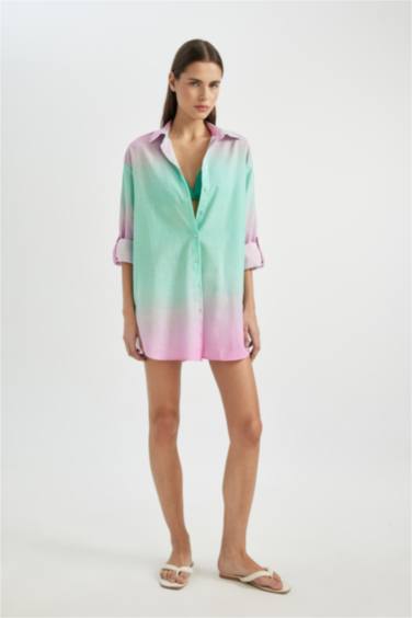 Fall in Love Patterned Poplin Beach Shirt
