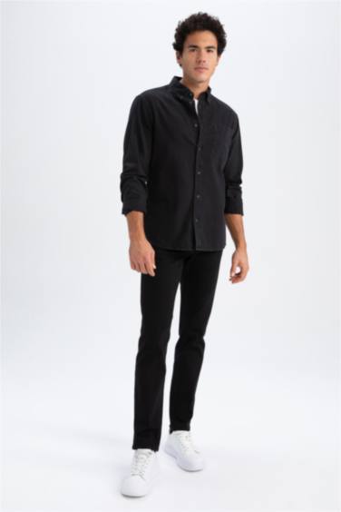 Джинсовая рубашка приталенного кроя с длинным рукавом