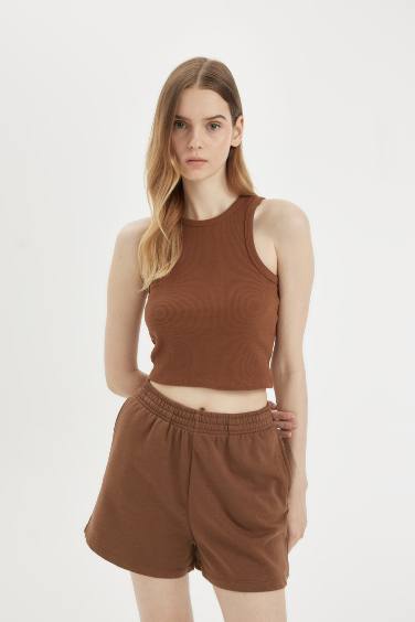 Regular Fit Thick Sweatshirt Fabric Regular Hem Shorts