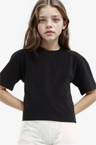 T-shirt basique à col rond et manches courtes pour fille