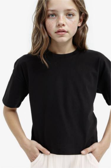 T-shirt basique à col rond et manches courtes pour fille