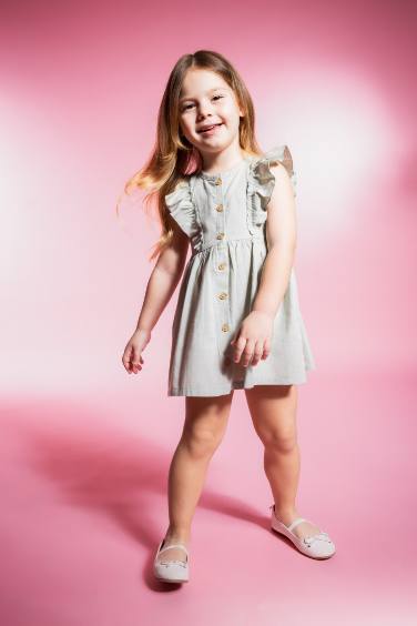 Baby Girl Short Sleeve Linen Look Dress