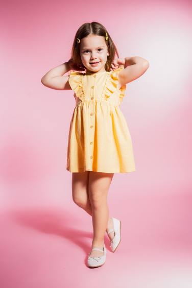 Baby Girl Short Sleeve Linen Look Dress