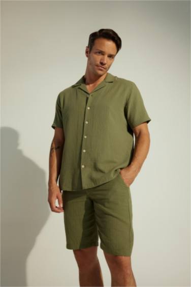 Regular Fit High Collar Short Sleeve Shirt