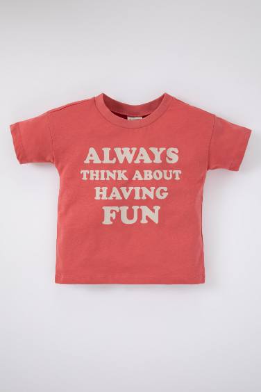 Baby Boy Regular Fit Slogan Printed Short Sleeve T-Shirt