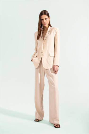 Keten Karışımlı Palazzo Pantolon Wide Leg Çift Cepli Yüksek Bel Geniş Bol Paça