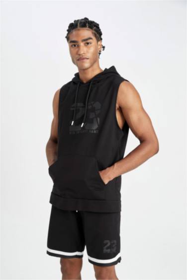 DeFactoFit Standard Fit Printed Hooded Tank Top