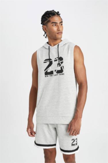 Standard Fit Thin Sweatshirt Fabric Hooded Sleeveless Tank Top