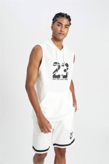 DeFactoFit Standard Fit Number Patterned Hooded Tank Top