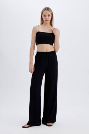 بنطرون فيسكوز برجل واسع وايد ليج وخصر عالي