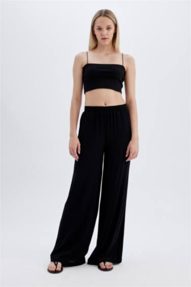 بنطرون فيسكوز برجل واسع وايد ليج وخصر عالي