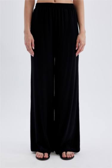 بنطرون فيسكوز برجل واسع وايد ليج وخصر عالي