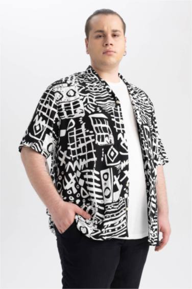 Relax Fit Snap Collar Patterned Short Sleeve Shirt