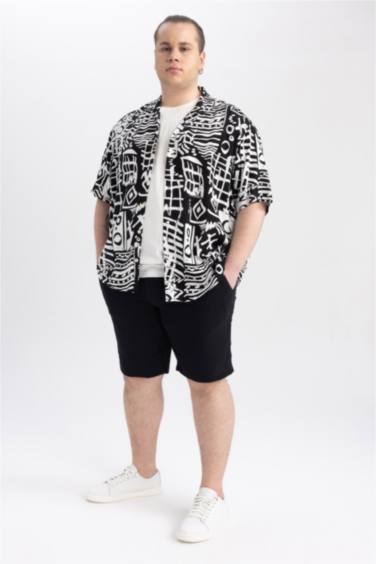 Relax Fit Snap Collar Patterned Short Sleeve Shirt