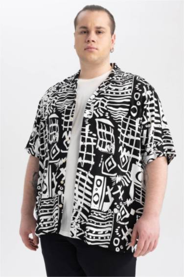 Relax Fit Snap Collar Patterned Short Sleeve Shirt