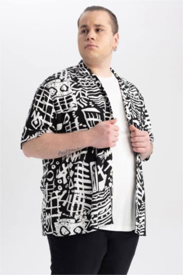 Relax Fit Snap Collar Patterned Short Sleeve Shirt