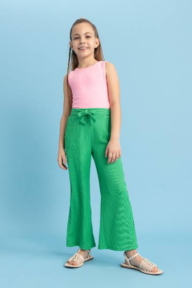 Girl Wide Leg Crinkle Fabric Trousers