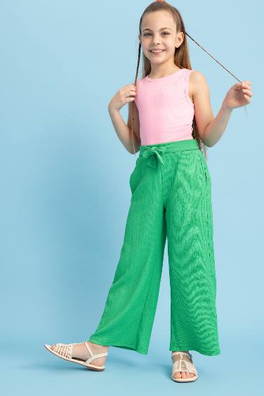 Girl Wide Leg Crinkle Fabric Trousers