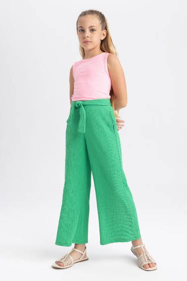 Girl Wide Leg Crinkle Fabric Trousers