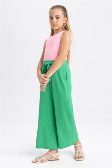 Girl Wide Leg Crinkle Fabric Trousers