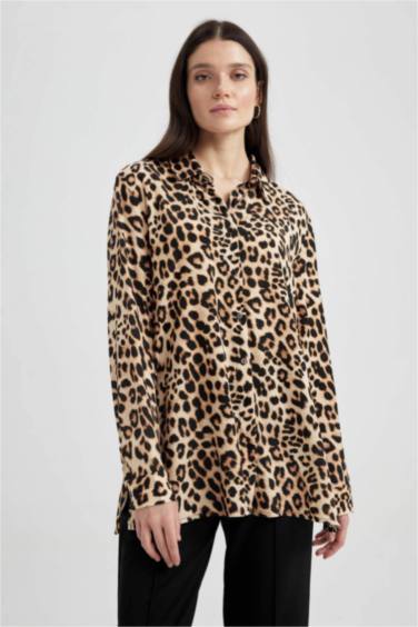 Рубашка с леопардовым принтом с длинным рукавом