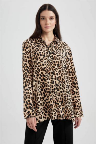 Рубашка с леопардовым принтом с длинным рукавом