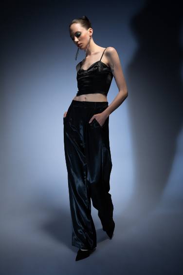 Normal Waist Wide Leg Satin Trousers