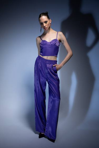 Normal Waist Wide Leg Satin Trousers