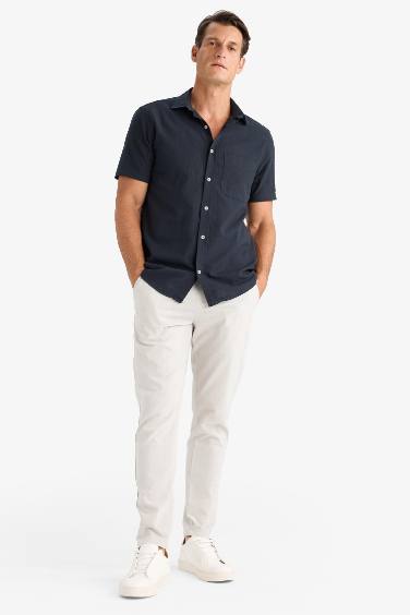 بنطلون كتان جوجر صيفي قطن برجل ضيقة وخصر مطاطي رمادي فاتح