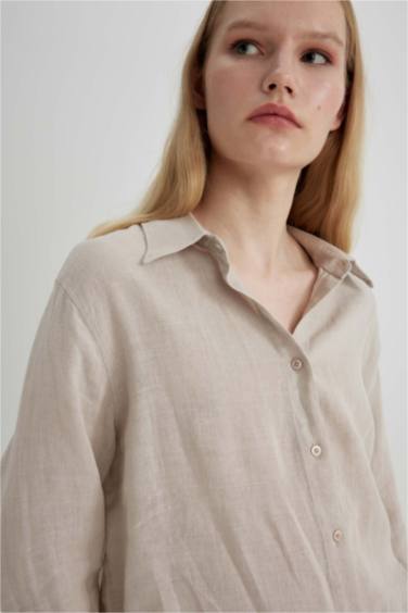 Oversize Fit Shirt Collar linen Long Sleeve Shirt
