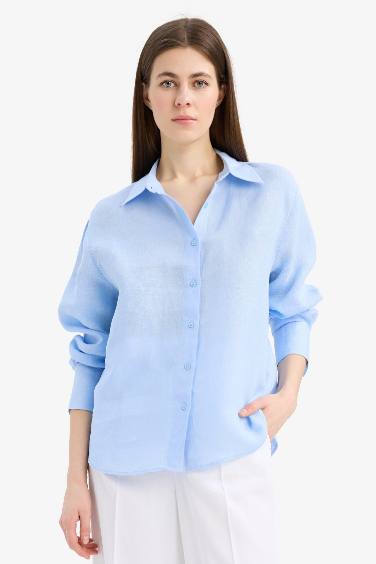 %100 Keten Oversize Geniş Kalıp Uzun Kollu Gömlek