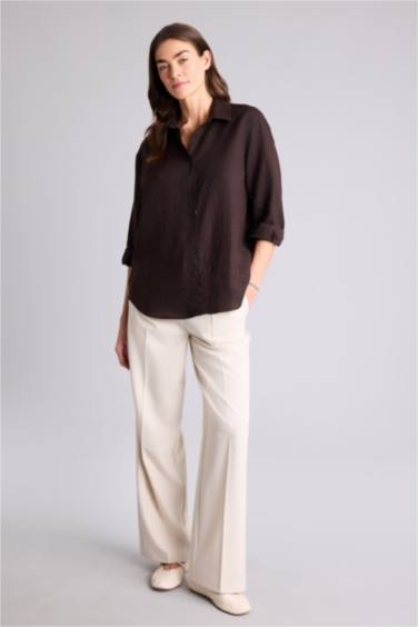 Oversıze %100 Keten Gömlek - Görsel 2