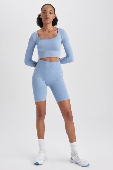 DeFactoFit Square Neck Sports Crop Top T-Shirt