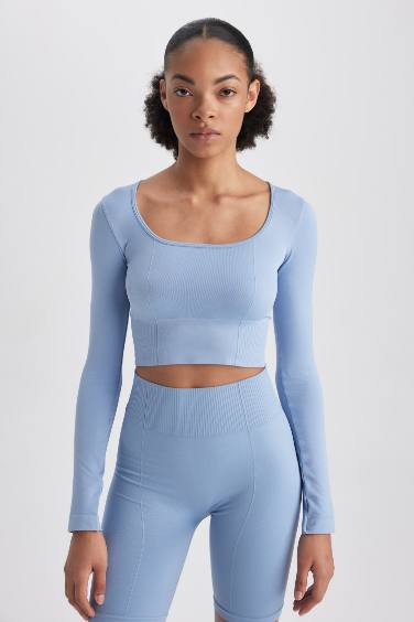 DeFactoFit Square Neck Sports Crop Top T-Shirt