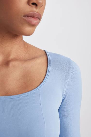 DeFactoFit Square Neck Sports Crop Top T-Shirt