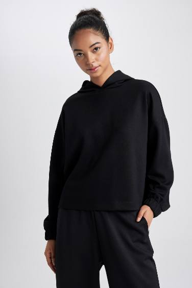 DeFactoFit Oversize Geniş Kalıp Kapüşonlu Sporcu Basic Düz Sweatshirt