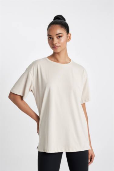 DeFactoFit Oversize Crew Neck Printed Sports T-Shirt