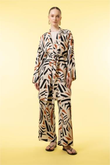 Regular Fit Linen Blended Printed Long Sleeve Tunic