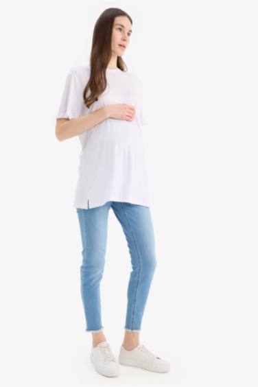 Skinny Fit High Waist Straight Leg Long Maternity Pants