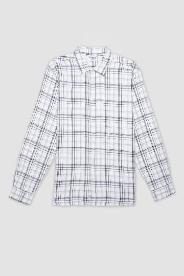 Regular Fit Polo Collar Flanel Plaid Long Sleeve Shirt