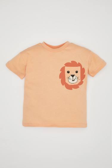 T-Shirt à Manches Courtes en Coton Peigné à Motif Lion Bébé Garçon