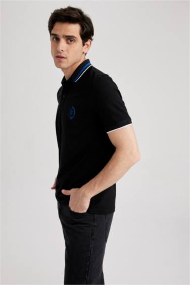Regular Fit Polo Collar Printed Pique Polo T-Shirt