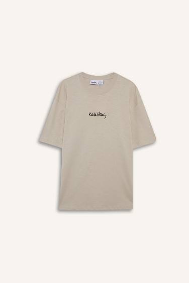 %100 Pamuk Keith Haring Comfort Regular Fit Rahat Kalıp Bisiklet Yaka Sırt Baskılı Kısa Kollu Tişört