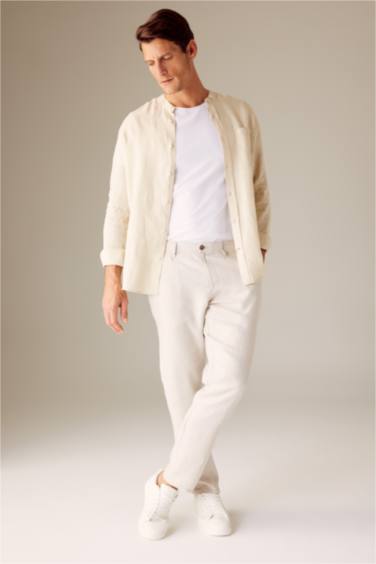 Рубашка приталенного кроя с длинным рукавом из 100% льна