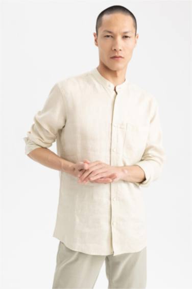 Рубашка приталенного кроя с длинным рукавом из 100% льна