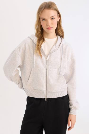 Crop Thick Sweatshirt Fabric Cardigan