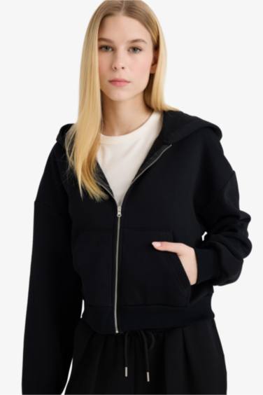 Crop Thick Sweatshirt Fabric Cardigan