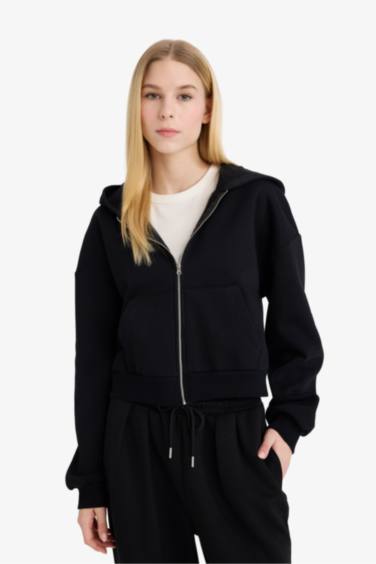 Crop Thick Sweatshirt Fabric Cardigan